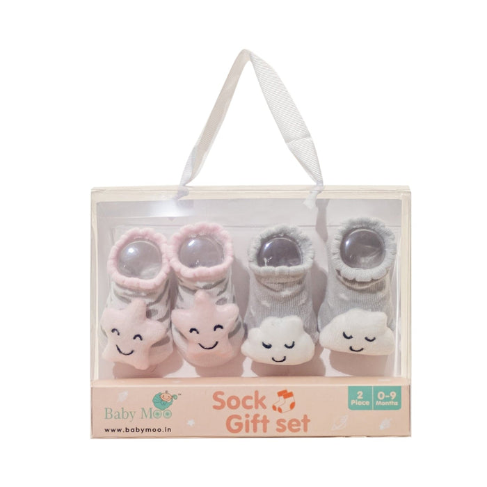 Baby Moo 3D Cotton Ankle Length Fancy Infant Gift Set of 2 Socks Booties
