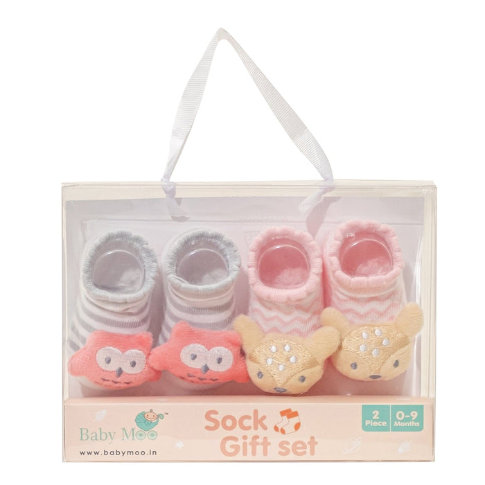 Baby Moo 3D Cotton Ankle Length Fancy Infant Gift Set of 2 Socks Booties