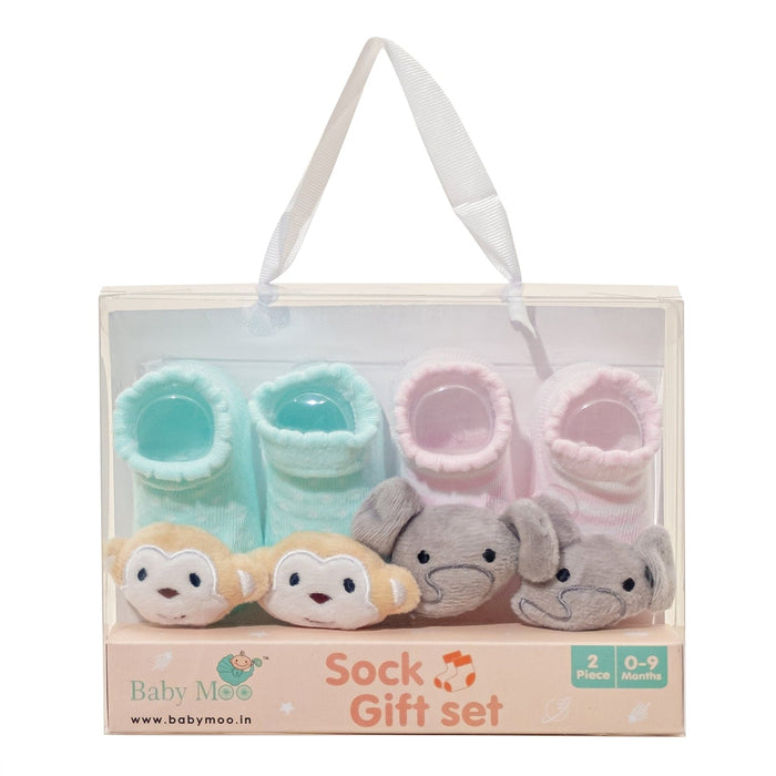 Baby Moo 3D Cotton Ankle Length Fancy Infant Gift Set of 2 Socks Booties
