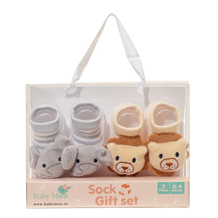 Baby Moo 3D Cotton Ankle Length Fancy Infant Gift Set of 2 Socks Booties