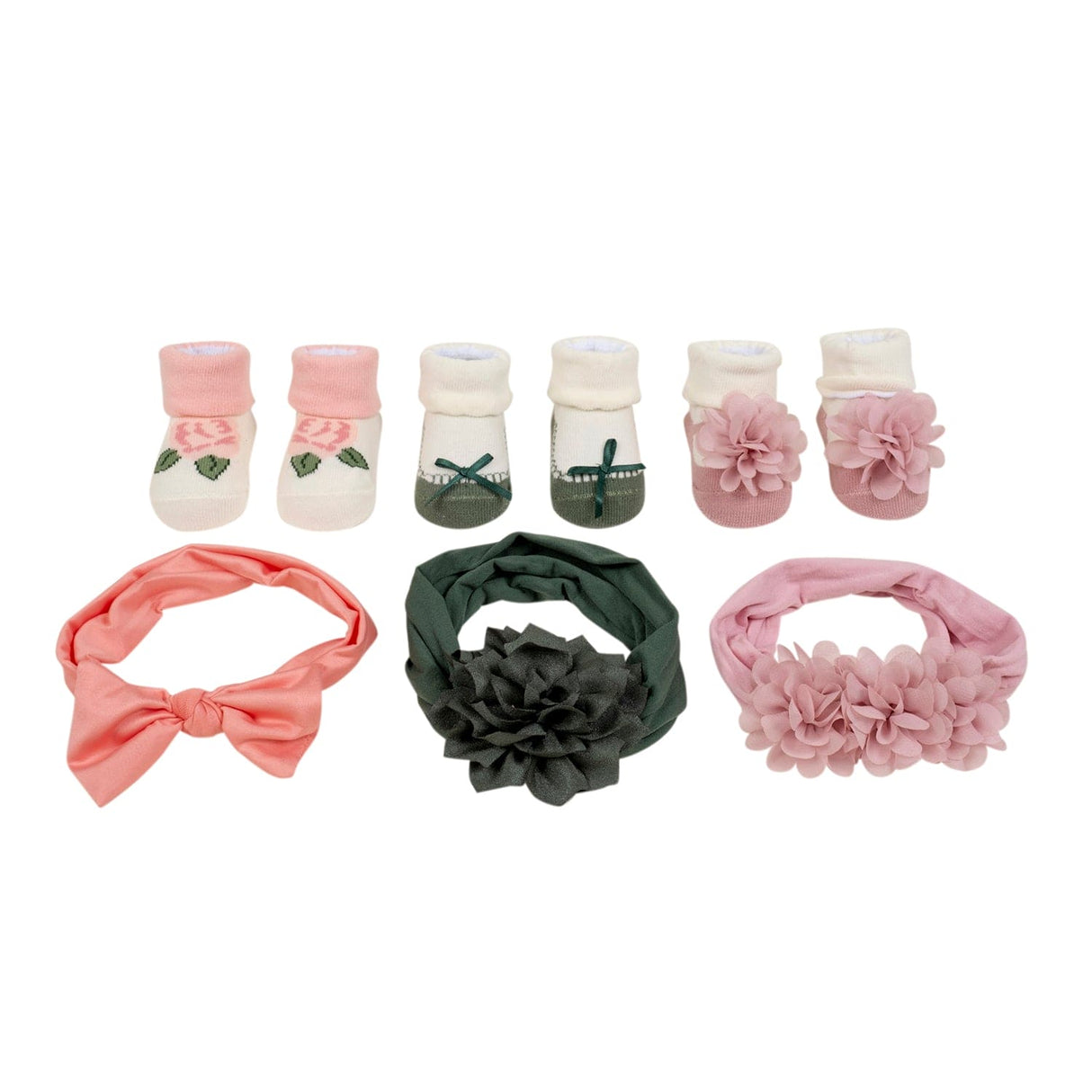 Baby Moo Infant Girl 6-Piece Gift Hairband And Socks Set