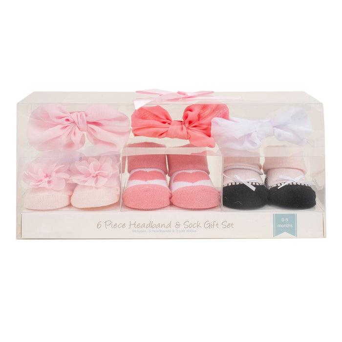 Baby Moo Infant Girl 6-Piece Gift Hairband And Socks Set