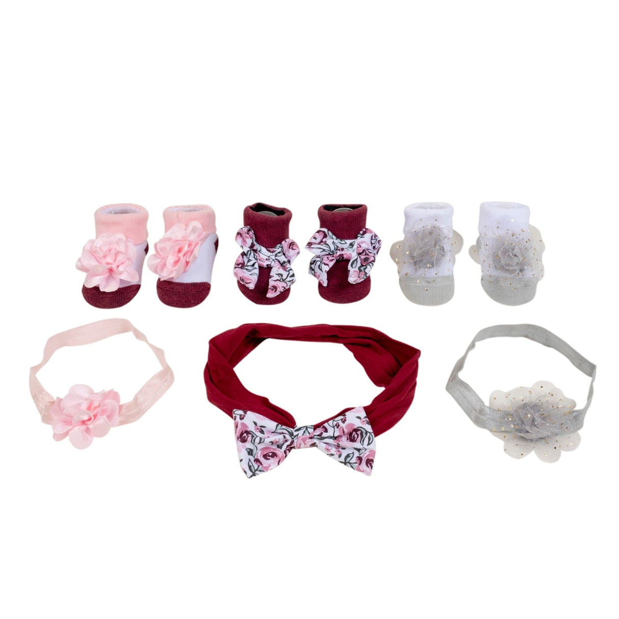 Baby Moo Infant Girl 6-Piece Gift Hairband And Socks Set