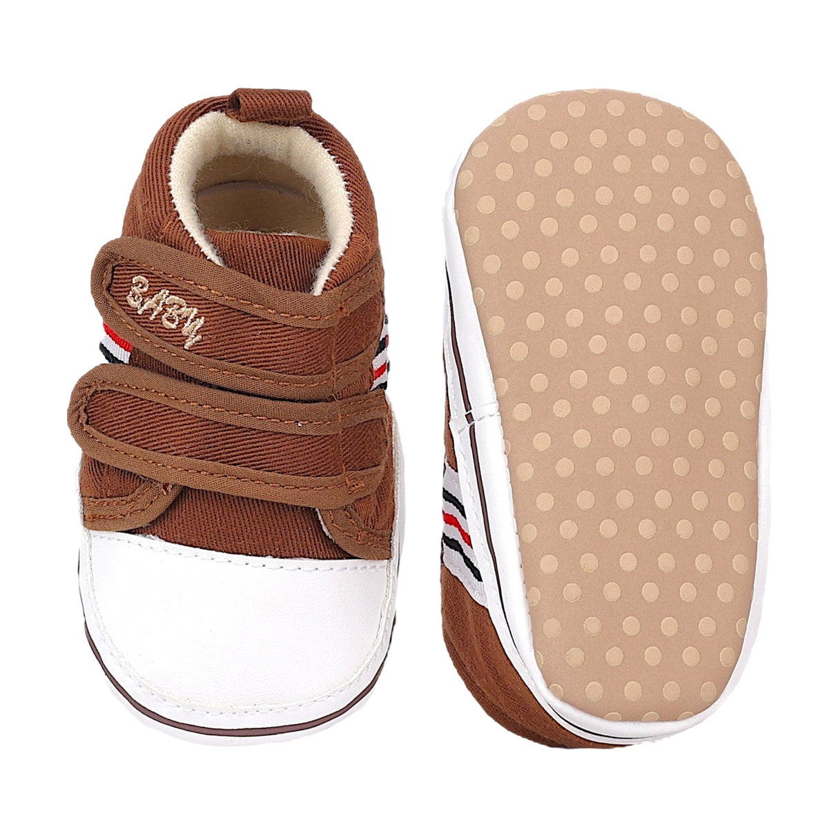 Baby Moo Stylish Velcro Strap Anti Skid Canvas Sneakers Brown And White