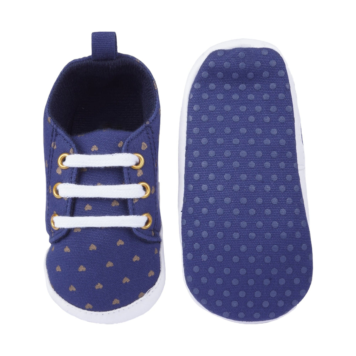 Baby Moo Heart Print Laceup Anti Skid Sneakers Navy Blue