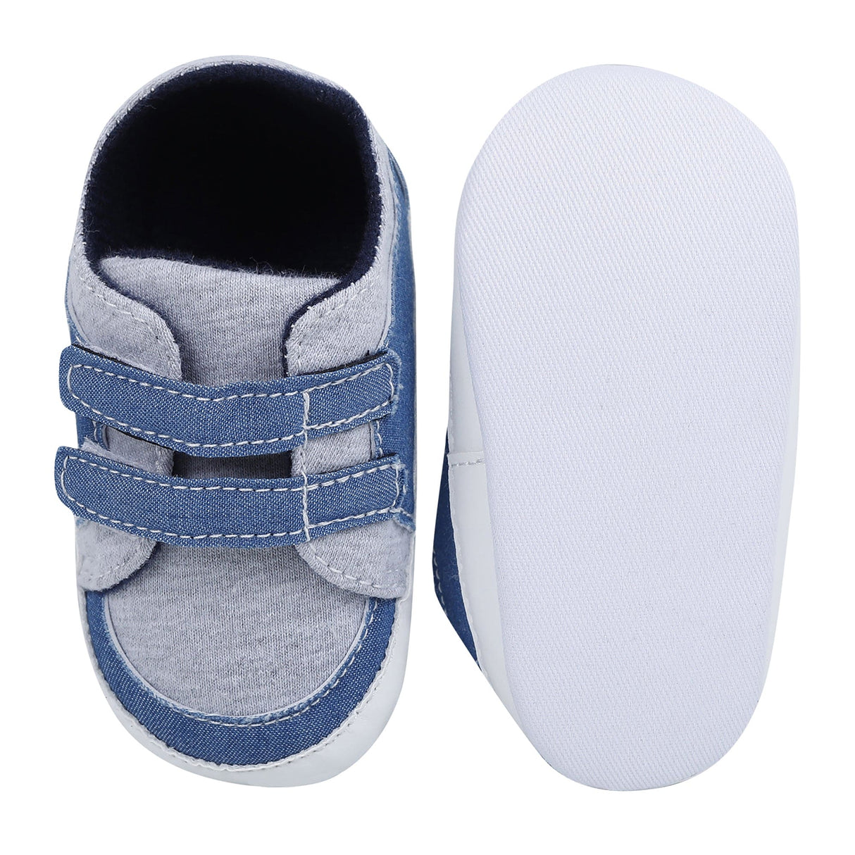 Baby Moo Stylish Colour Blocked Velcro Straps Anti Skid Sneakers Grey And Blue