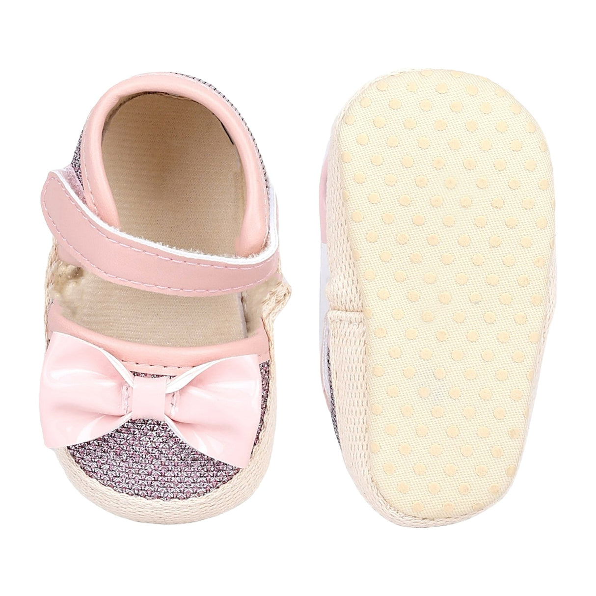 Baby Moo Glittery Partywear Bow Velcro Strap Anti-Skid Sandals