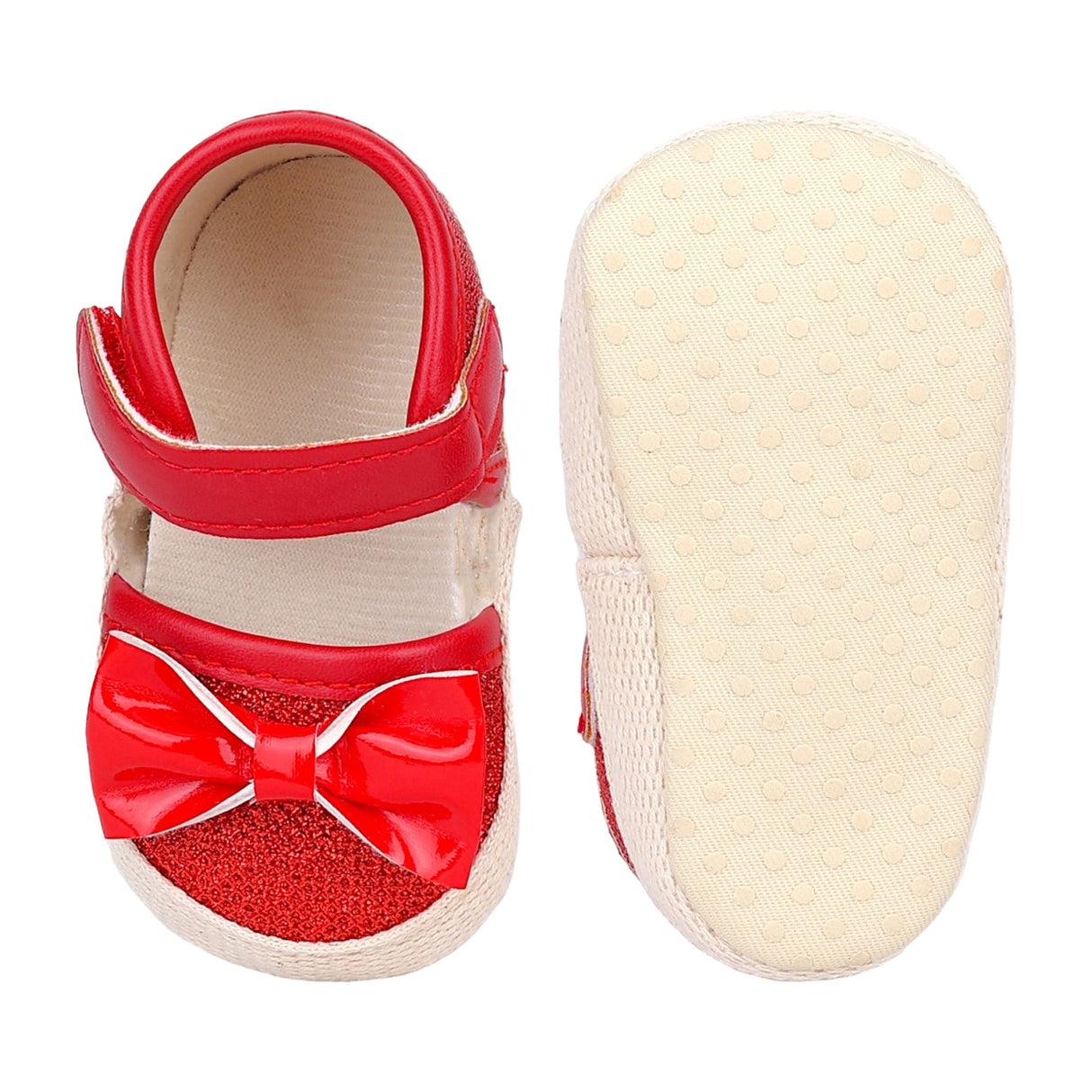 Baby Moo Glittery Partywear Bow Velcro Strap Anti-Skid Sandals