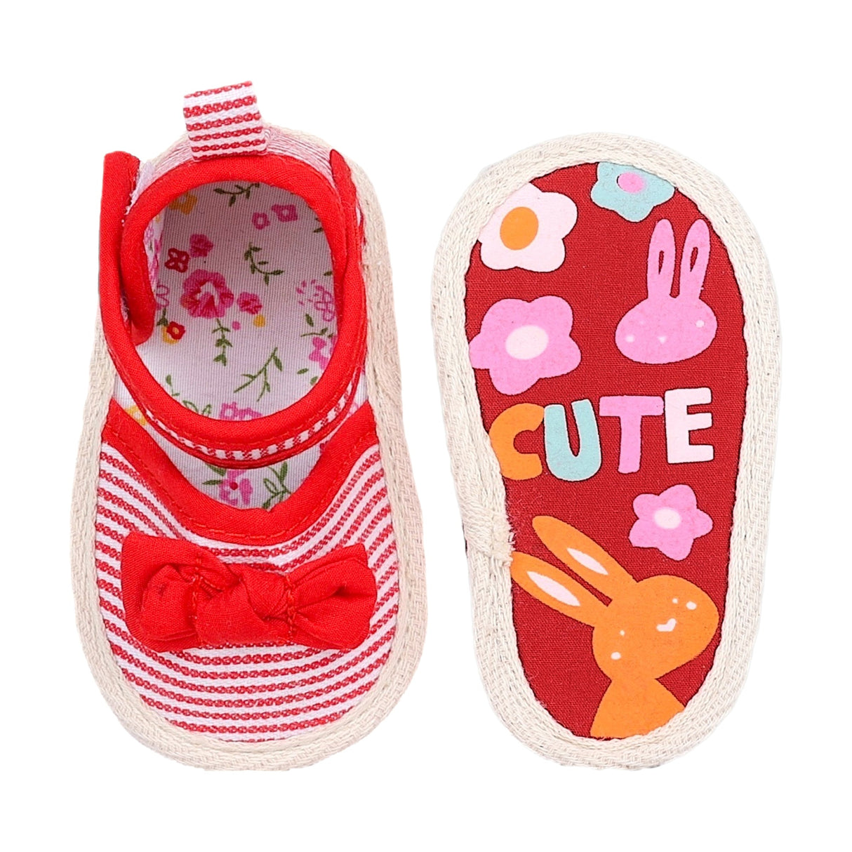 Baby Moo Bow Nautical Striped Velcro Straps Anti-Skid Sandals