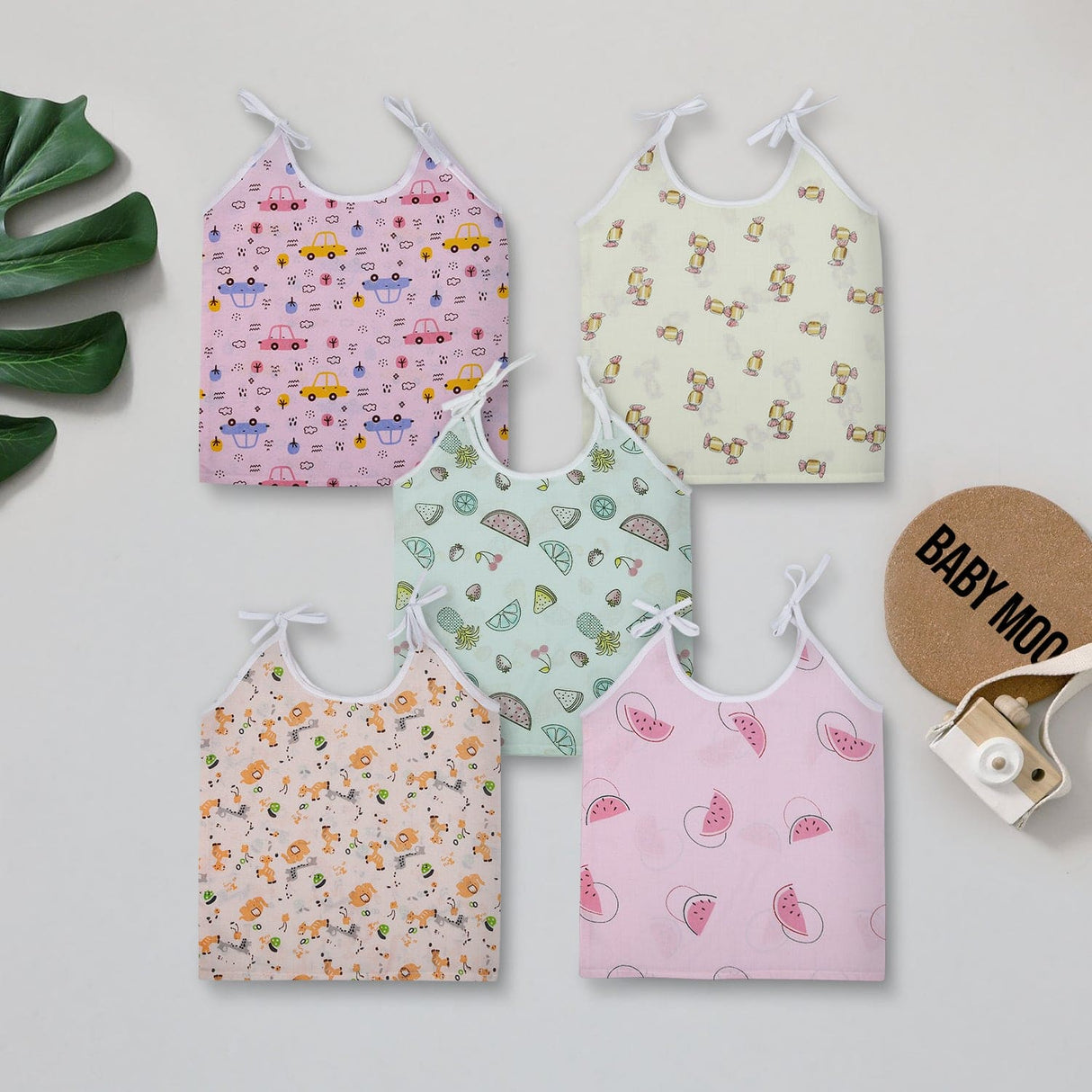 Baby Moo Candy Crush Tie Knot Cotton Jhablas 5 Pcs Pink And Multicolour