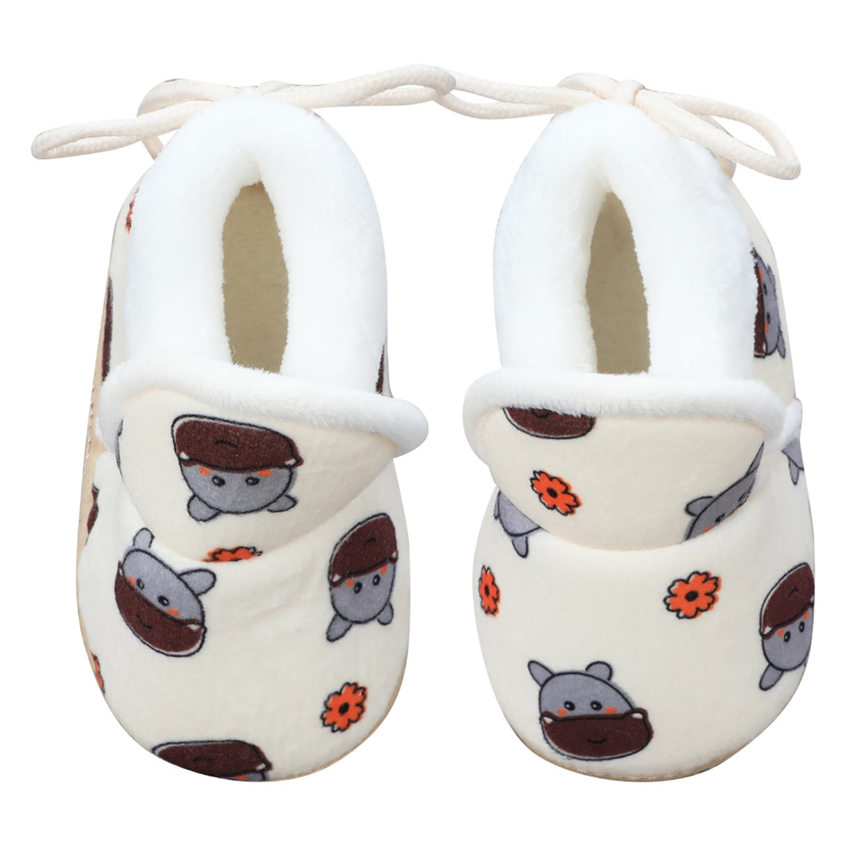 Baby Moo Hippo Face Printed Soft Slip-On Anti-Skid Plush Warm Booties