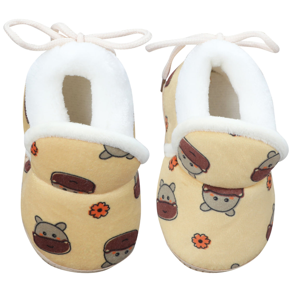 Baby Moo Hippo Face Printed Soft Slip-On Anti-Skid Plush Warm Booties