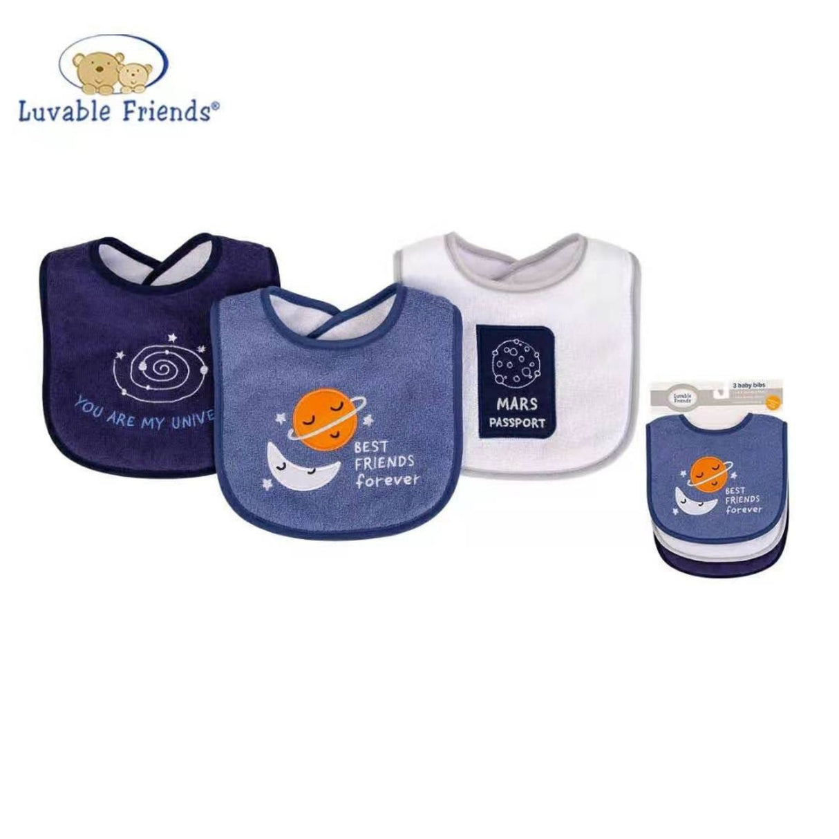 Luvable Friends Cute And Stylish Pack Of 3 Cotton Bibs
