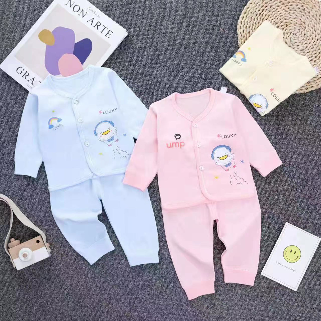 Happy Duck Full Sleeves Top And Pyjama Buttoned Cotton Night Suit