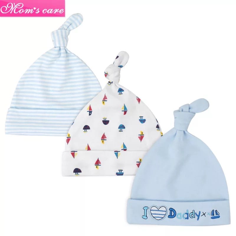Mom's Care Soft Multiprinted Pack Of 3 Cotton Caps