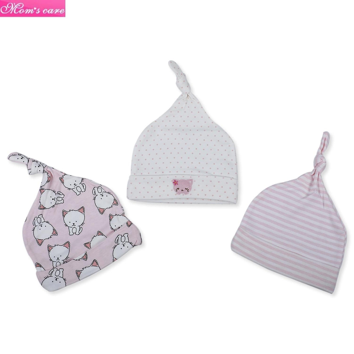 Mom's Care Soft Multiprinted Pack Of 3 Cotton Caps
