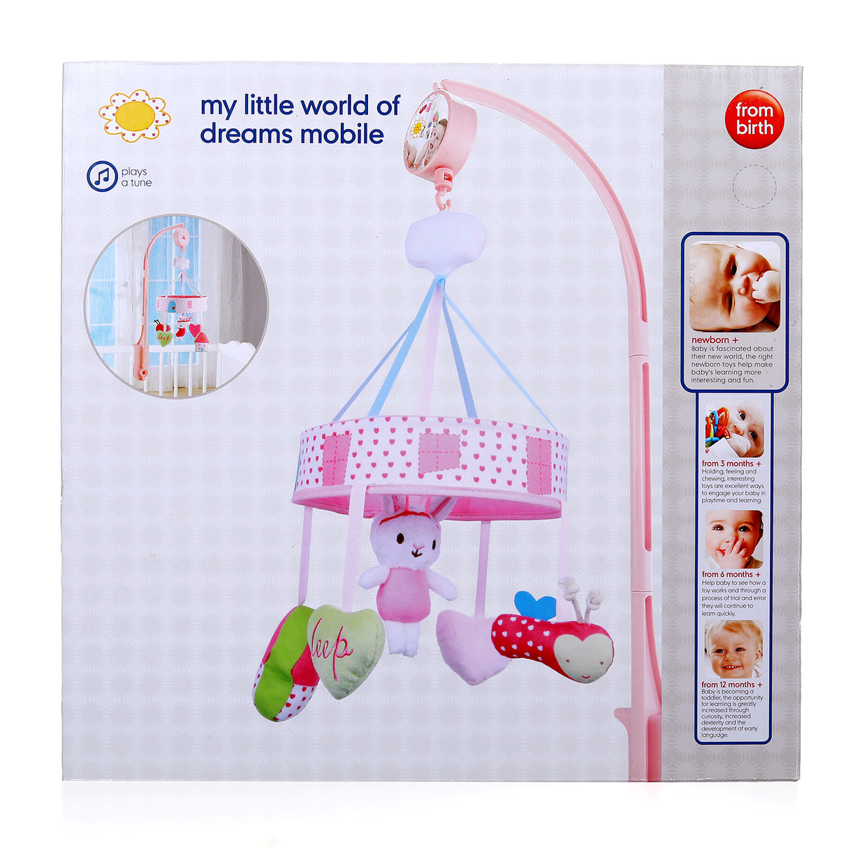 Baby Moo Rabbit Premium Musical Rotating Cot Mobile With Hanging Rattle Toys