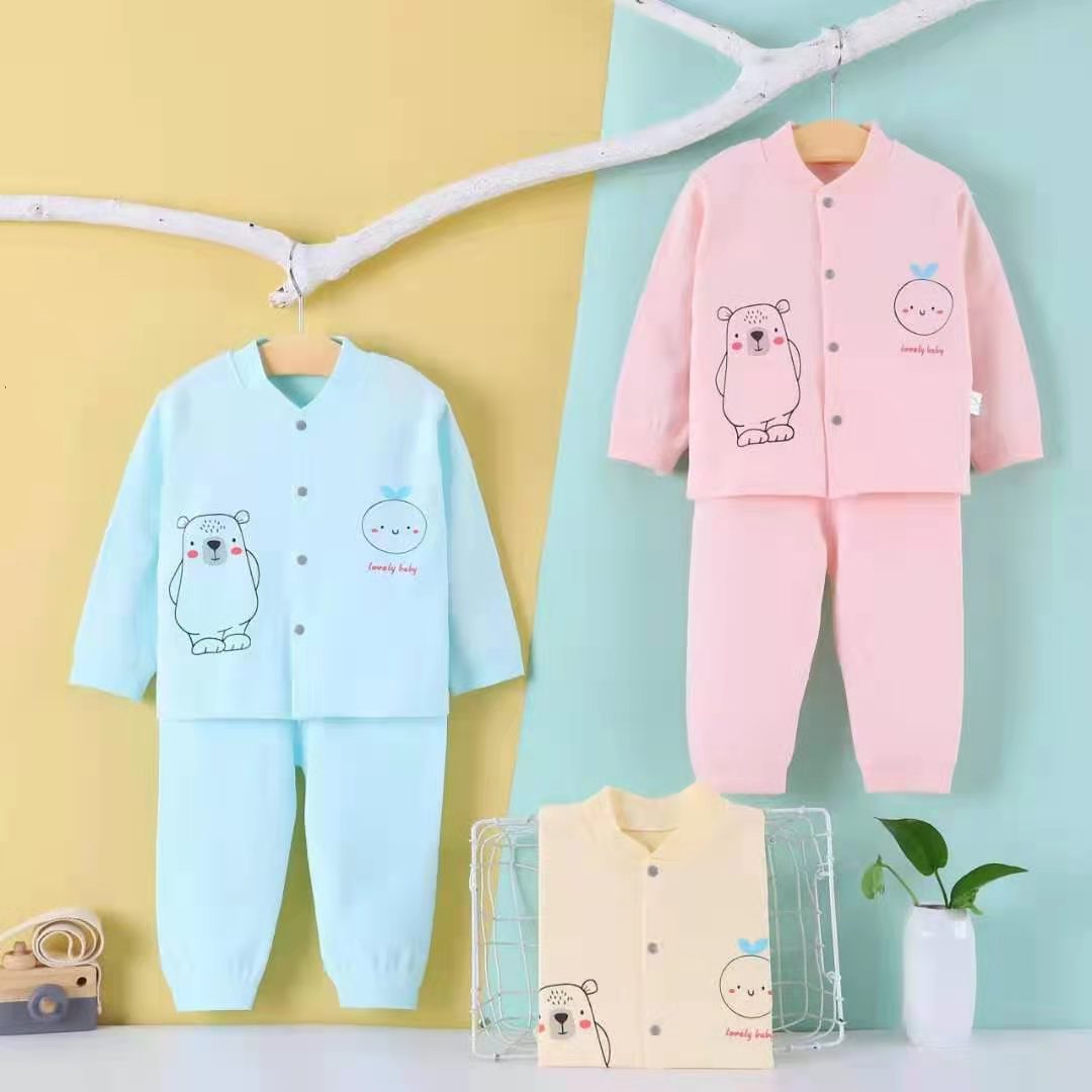 Lovely Baby Full Sleeves Top And Pyjama Buttoned Cotton Night Suit