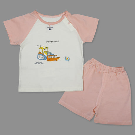 Construction Vehicle Infant Half Sleeve Top And Bottom Baba Suit