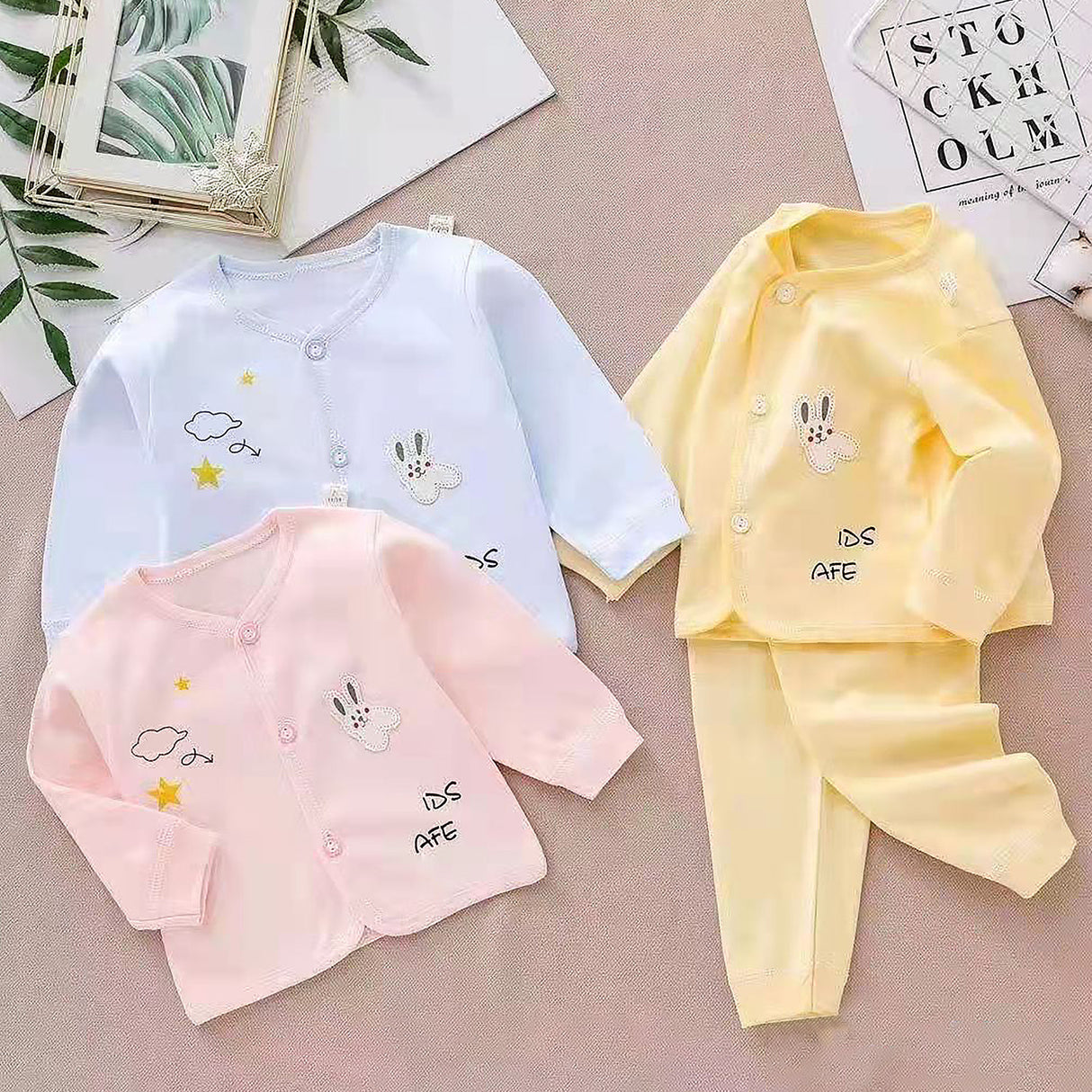 Star Full Sleeves Top And Pyjama Buttoned Cotton Night Suit