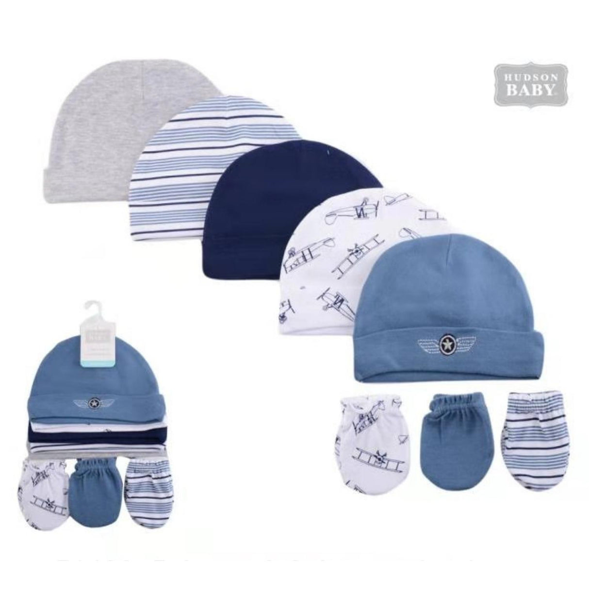 Hudson Baby Premium High Quality Cotton Caps And Mittens Set