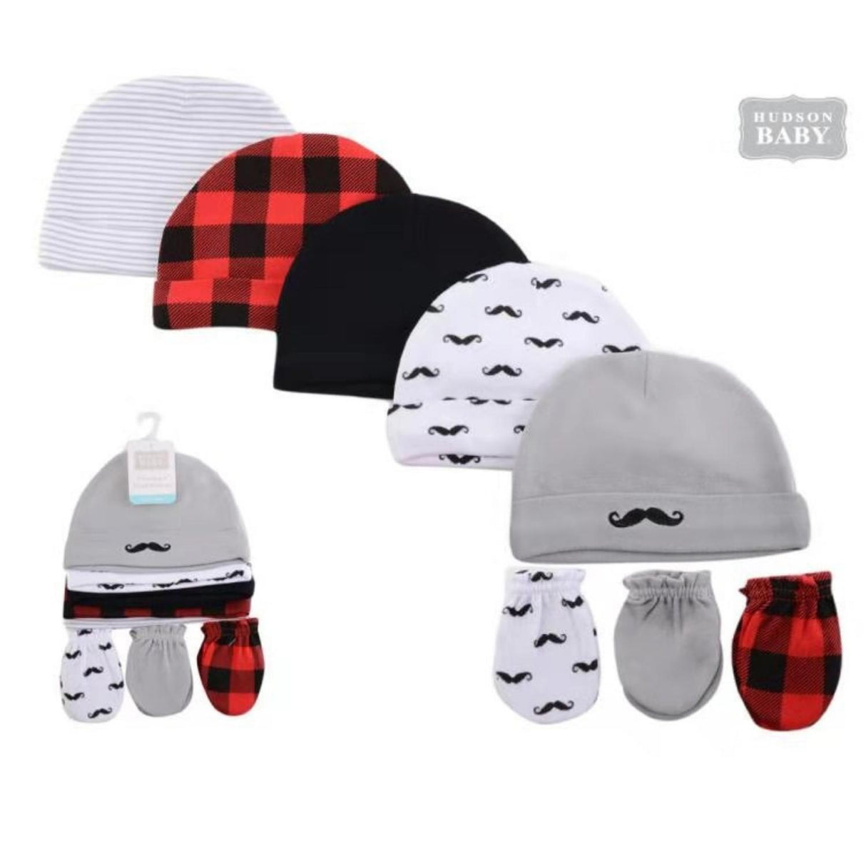 Hudson Baby Premium High Quality Cotton Caps And Mittens Set