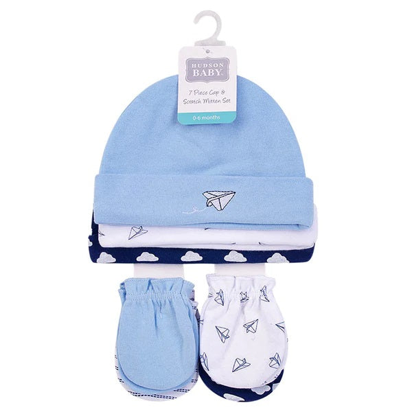 Hudson Baby Stylish Breathable Cotton Caps And Mittens Set
