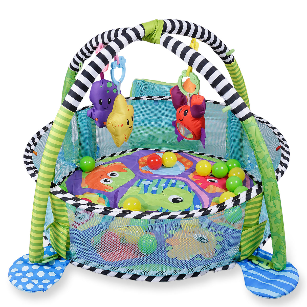 Baby Moo Turtle Infant Play Mat Activity Gym With Hanging Toys And Balls Green