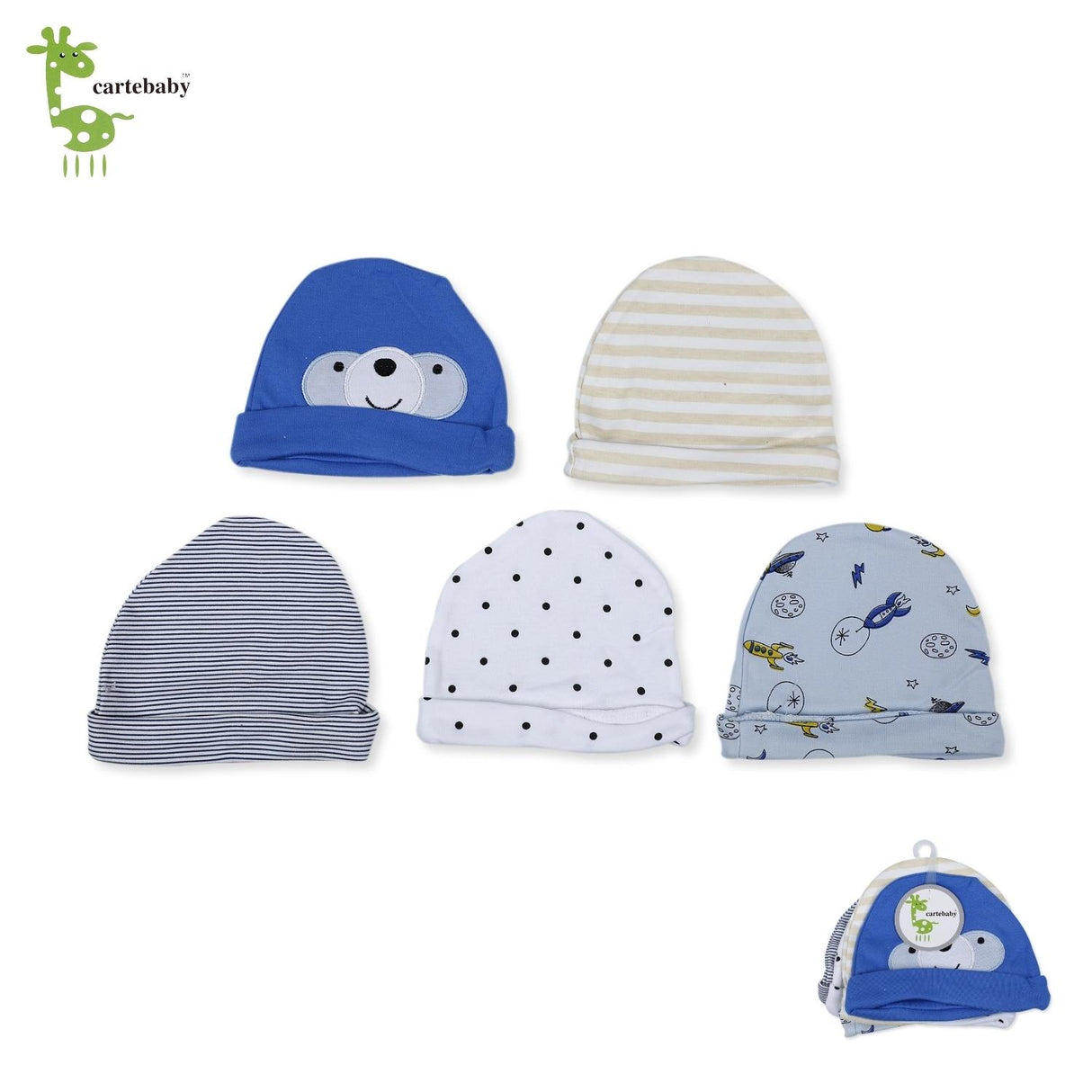 CarteBaby Cute And Adorable Pack Of 5 Cotton Caps