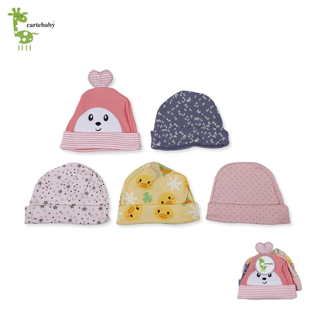 CarteBaby Cute And Adorable Pack Of 5 Cotton Caps
