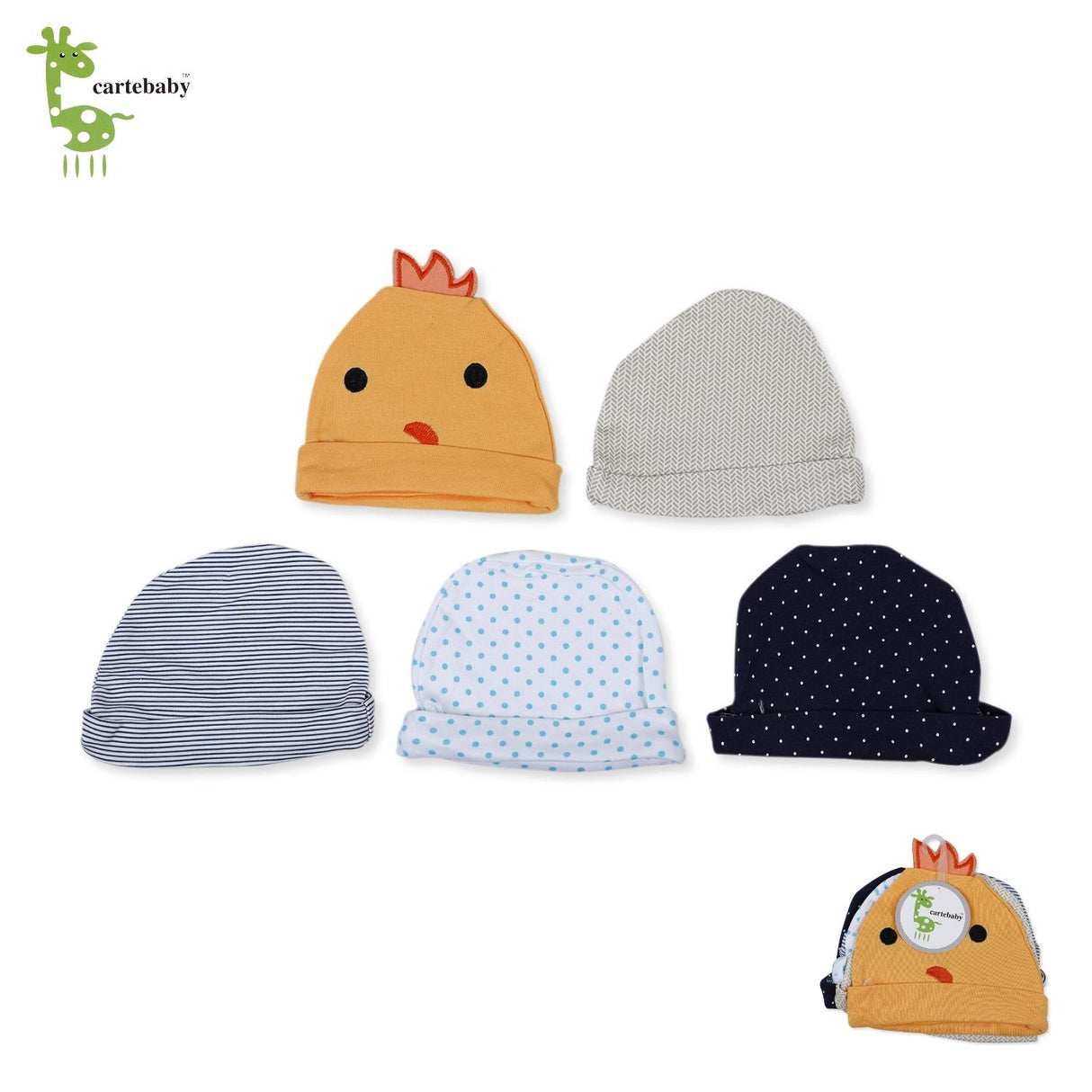 CarteBaby Cute And Adorable Pack Of 5 Cotton Caps