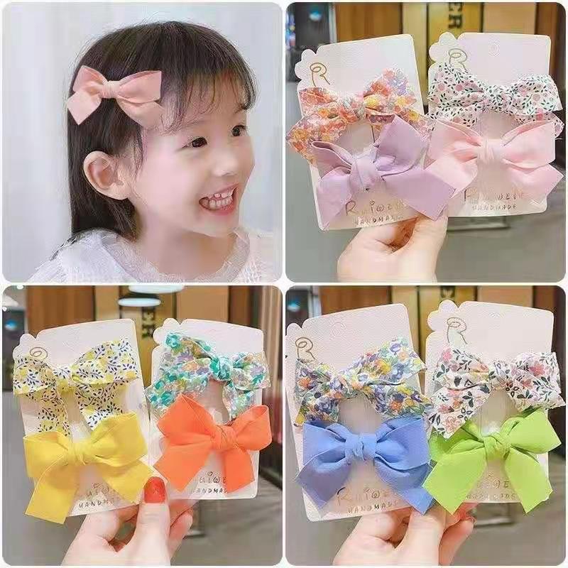 Pretty Floral Printed Knotted Bow 2 Pcs Hair Clips