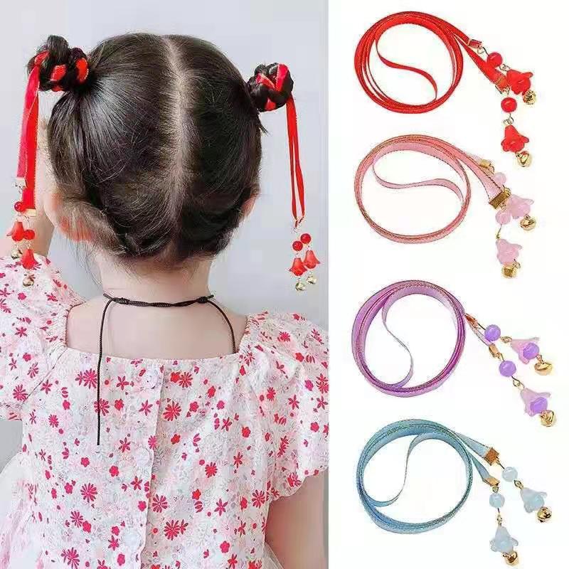 Long And Shinny With Attached Tassel Girls Hair Ribbons