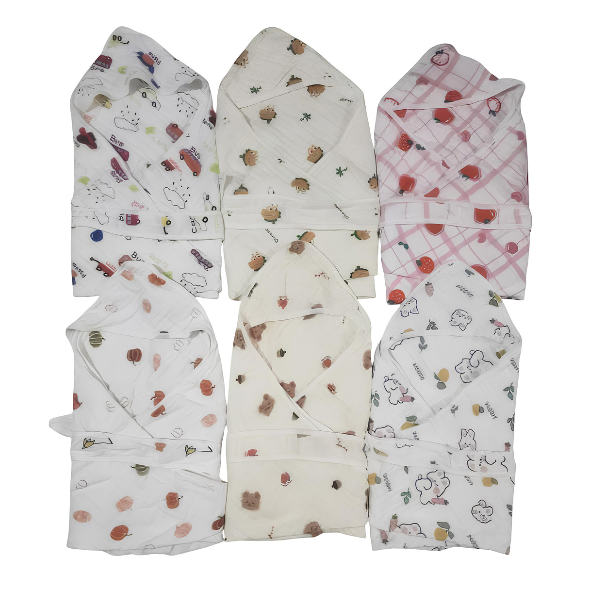 6 Layer Comfy Muslin Hooded Wrapper Assorted - Multicolour