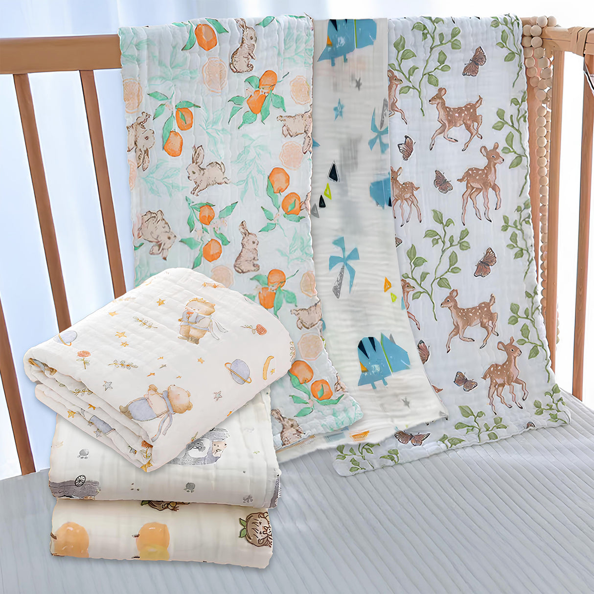 6 Layer Printed Muslin Towel Assorted - Multicolour