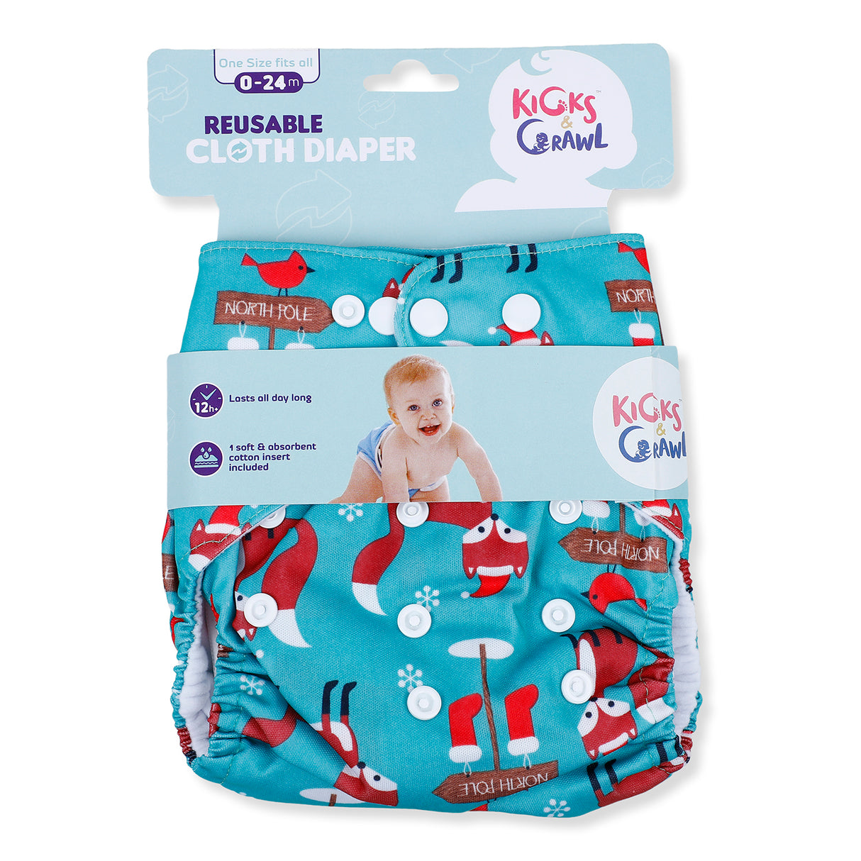 Kicks & Crawl Reusable Absorbent Soft Cloth Diaper