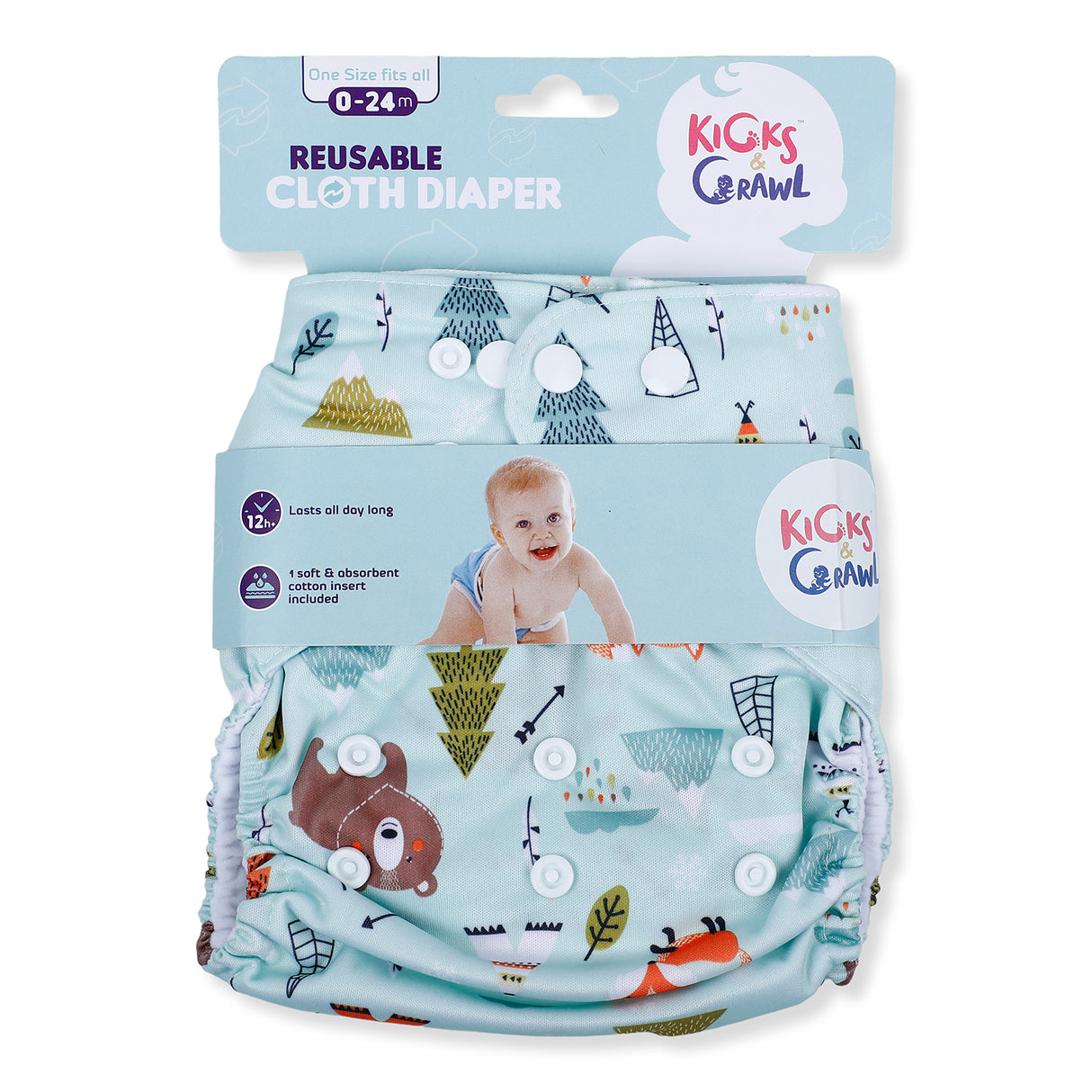 Kicks & Crawl Reusable Absorbent Soft Cloth Diaper