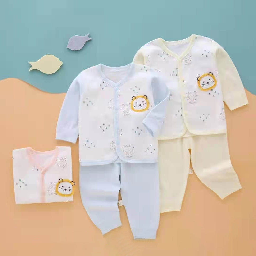 Lion Full Sleeves Top And Pyjama Buttoned Cotton Night Suit