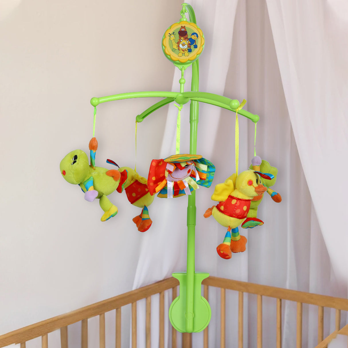 Baby Moo Duck Frog And Bear Pond Friends Musical Crib Hanging Rattles Cot Mobile Green