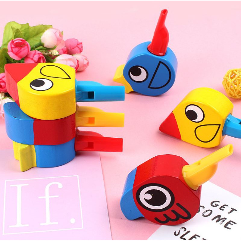 Learning and Educational Wooden Colorful Bird Shape Whistle Toy