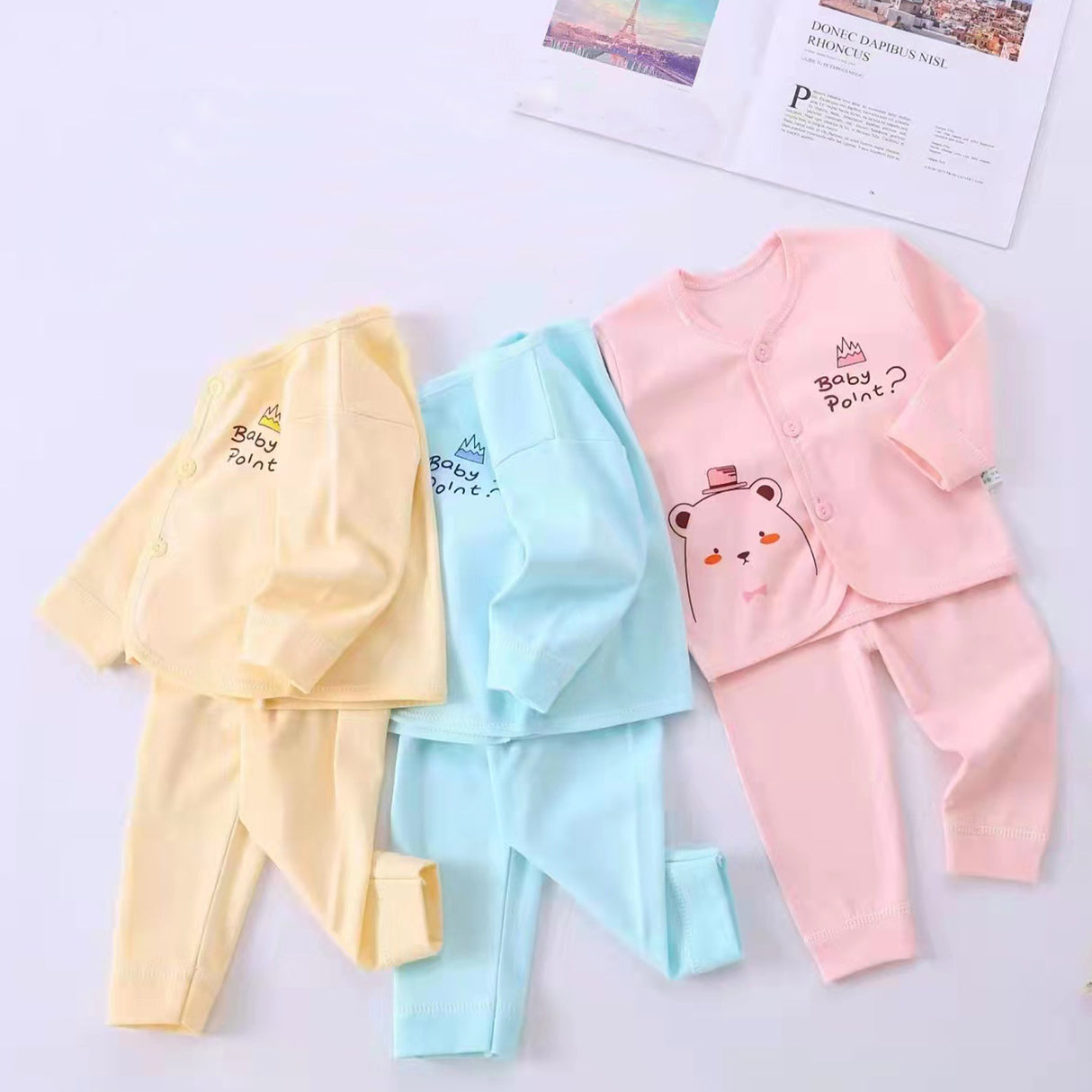Gentle Bear Full Sleeves Top And Pyjama Buttoned Cotton Night Suit