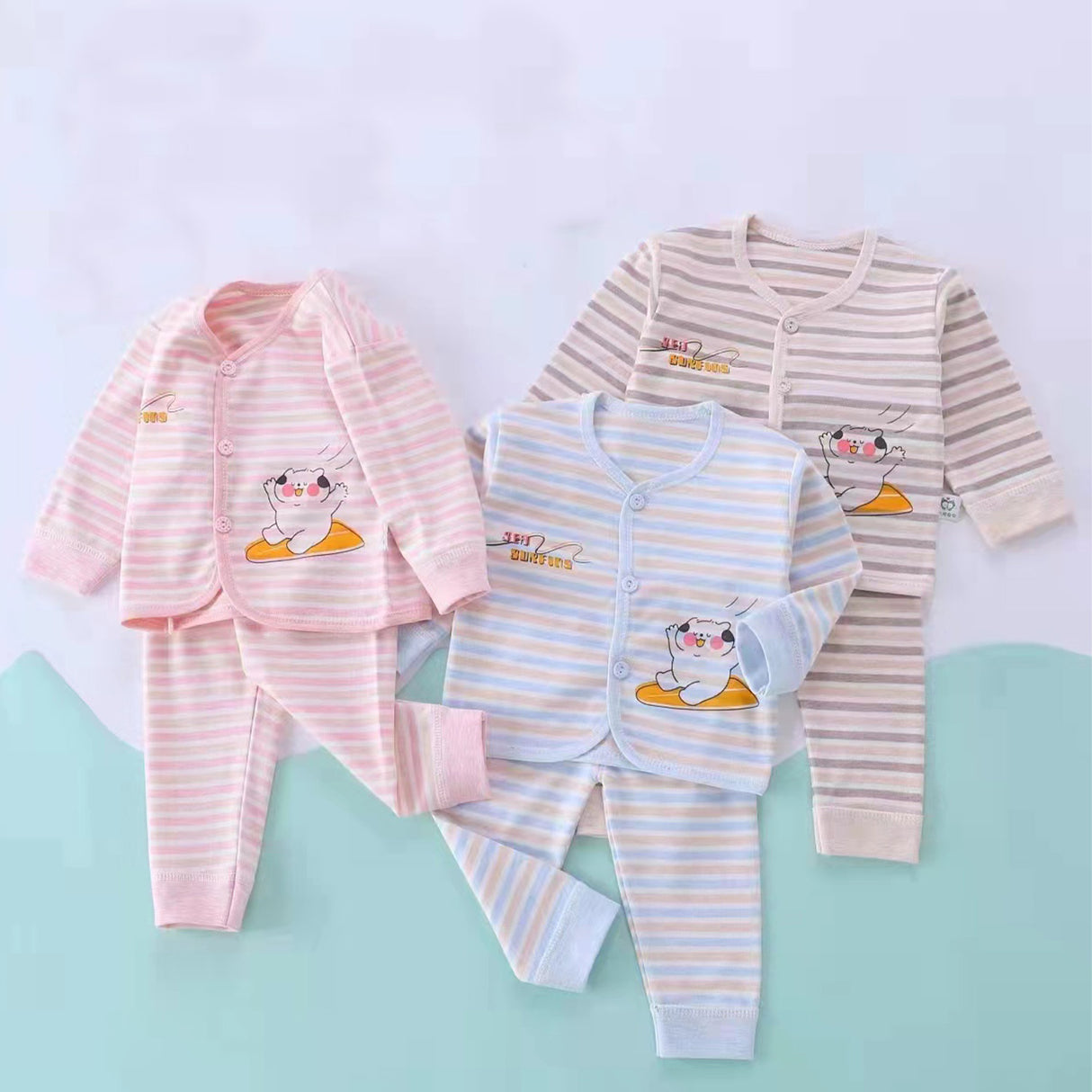 Riding Baby Bear Full Sleeves Top And Pyjama Buttoned Cotton Night Suit