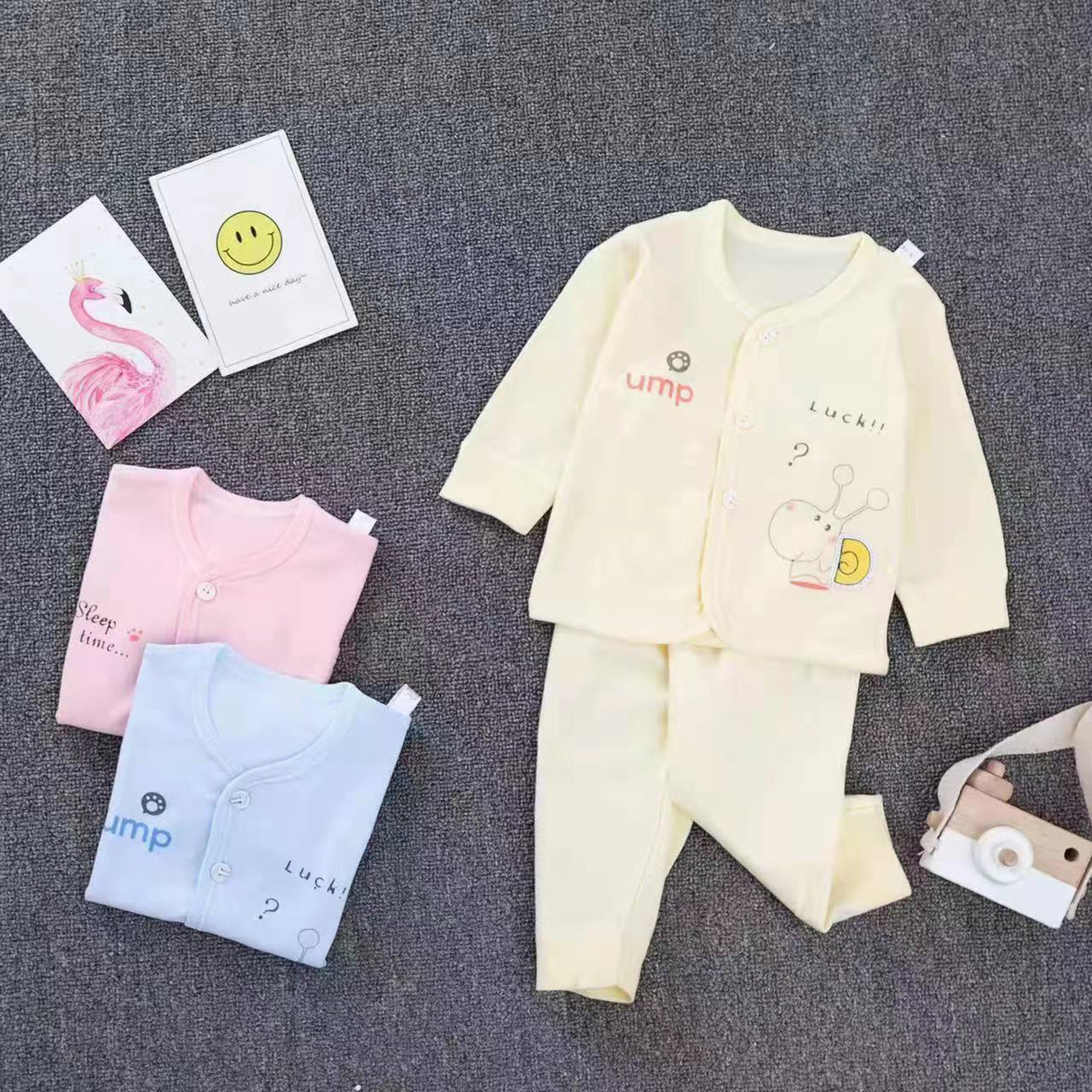 Cute Snail Full Sleeves Top And Pyjama Buttoned Cotton Night Suit