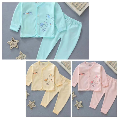 Cute Bunny Full Sleeves Top And Pyjama Buttoned Cotton Night Suit
