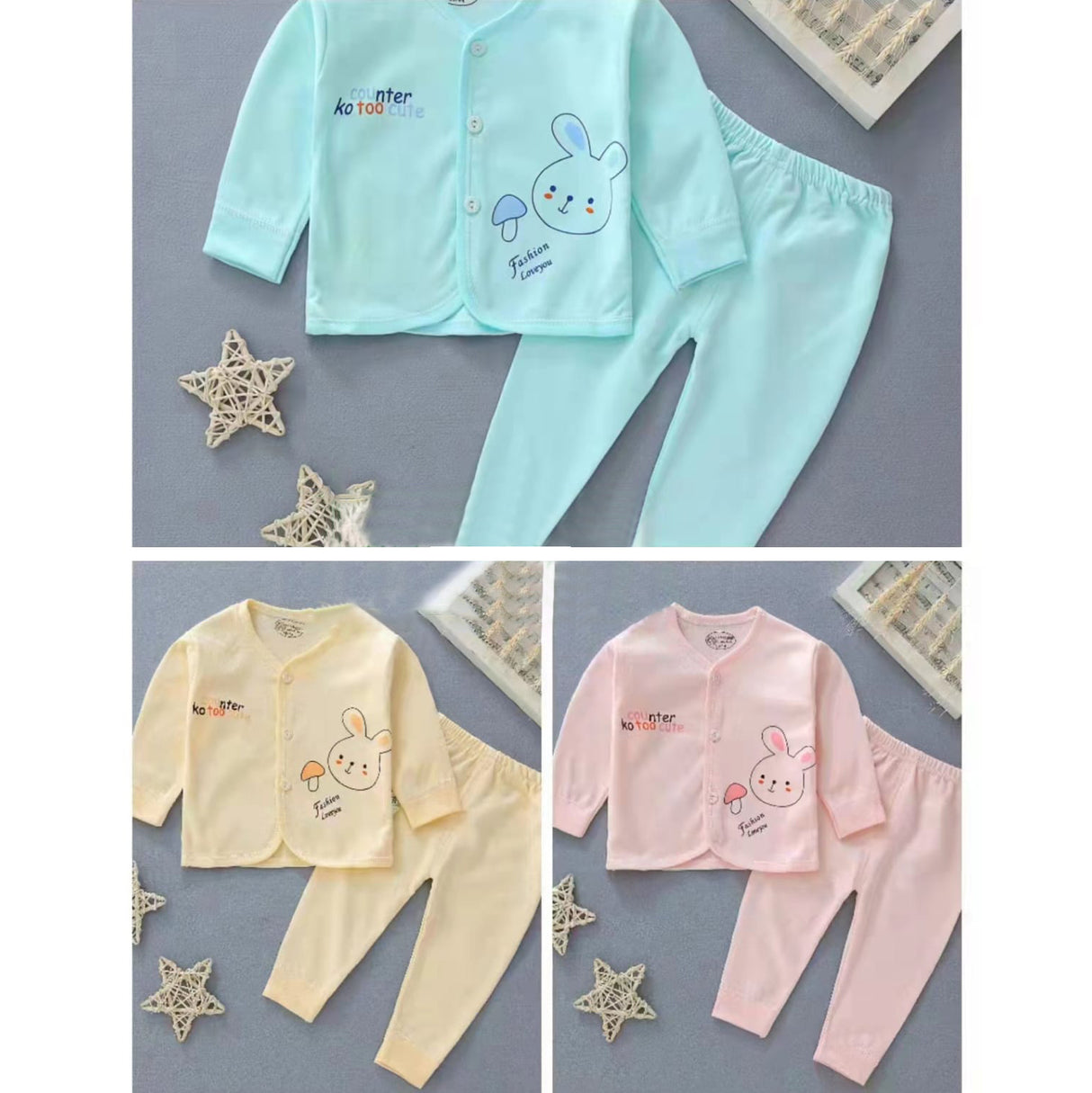 Cute Bunny Full Sleeves Top And Pyjama Buttoned Cotton Night Suit