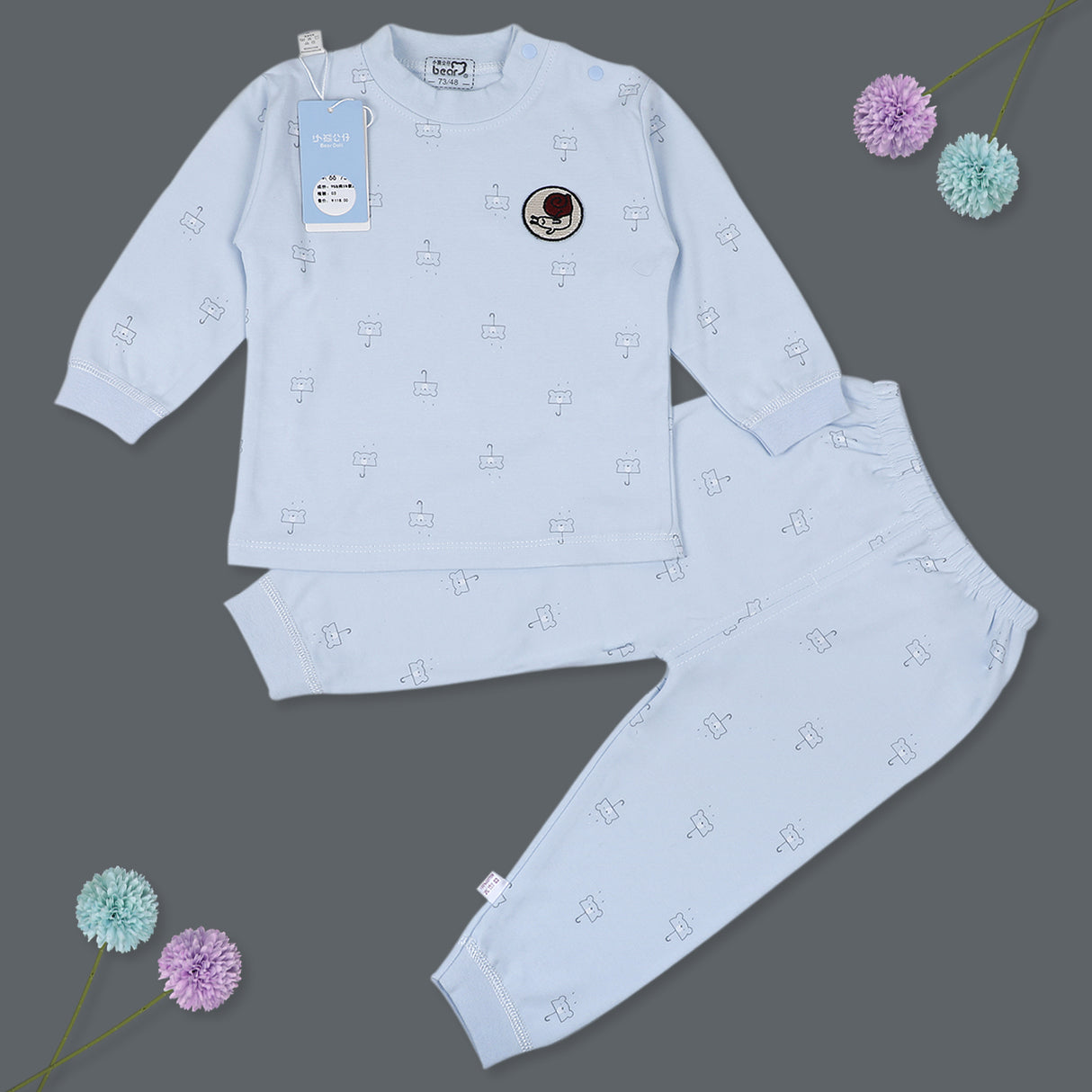 Snail Full Sleeves Top And Pyjama Side Buttoned Cotton Night Suit