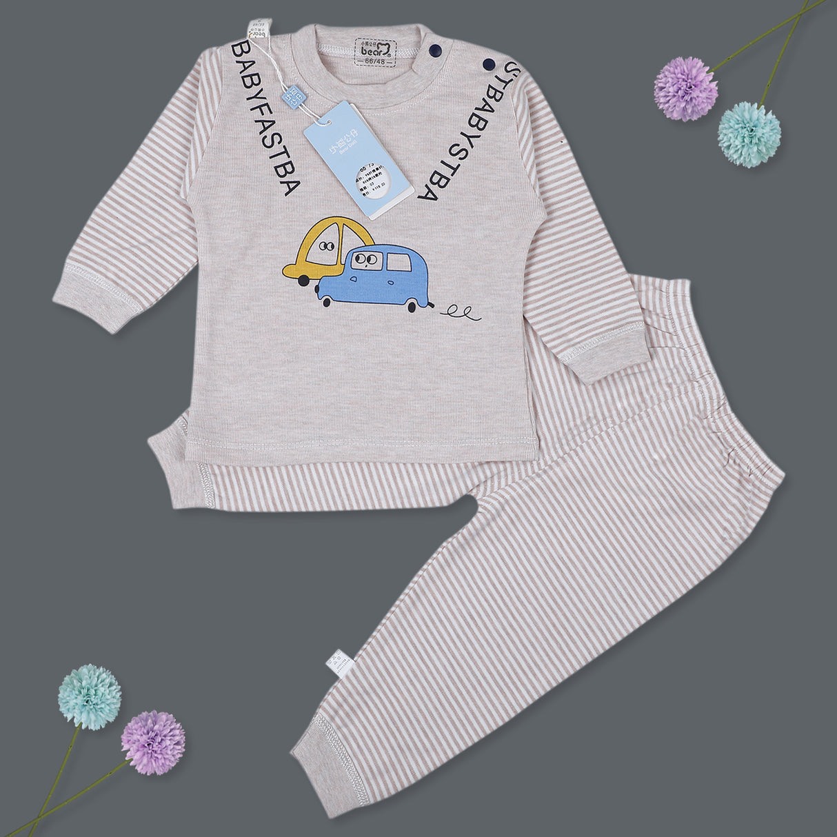 Car Full Sleeves Top And Pyjama Side Cotton Night Suit