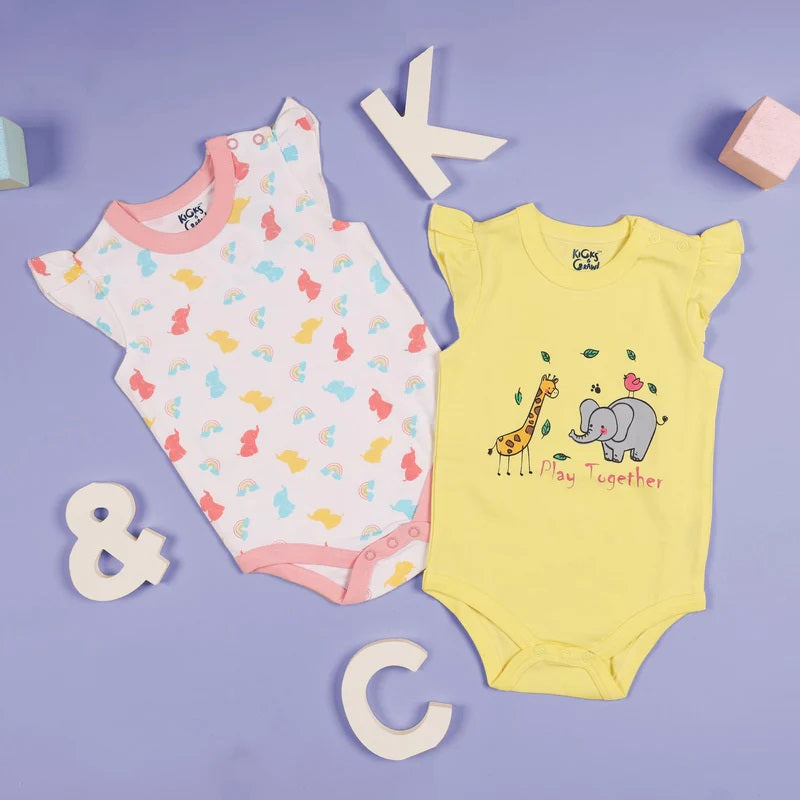 Kicks And Crawl Playing Animals Onesies - 2 Pack