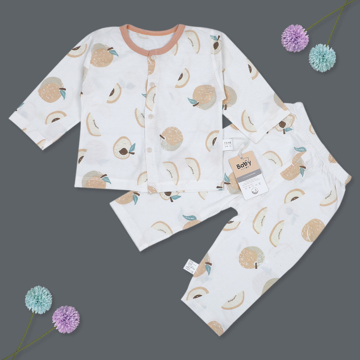 Fruits Full Sleeves Top And Pyjama Buttoned Night Suit