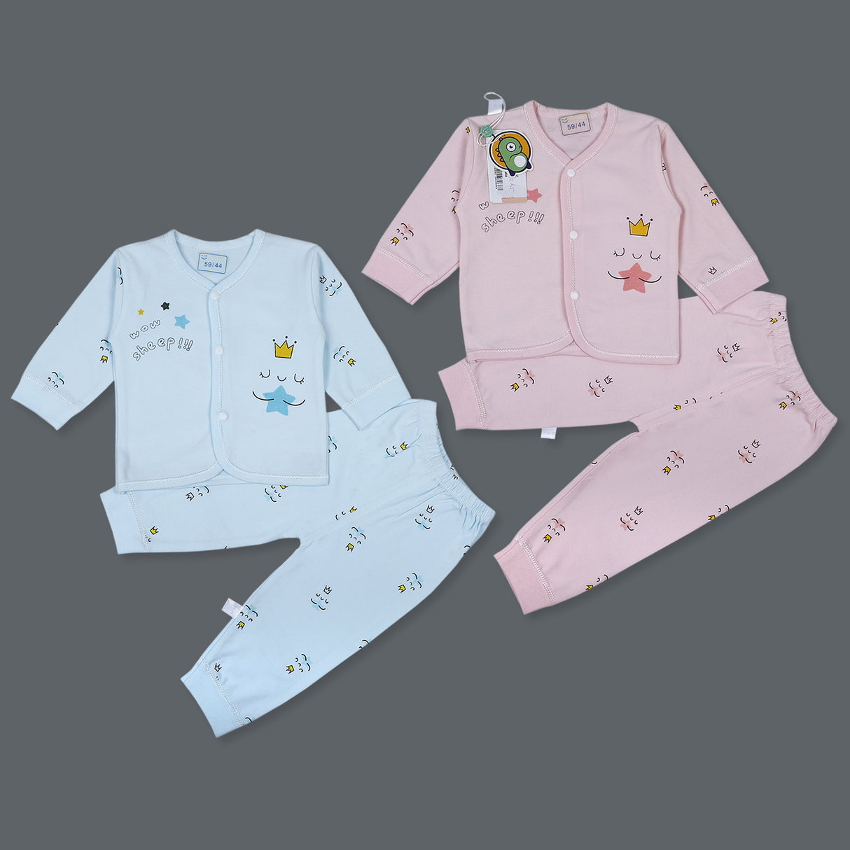 Crown Full Sleeves Front Open Top And Pyjama  Cotton Night Suit